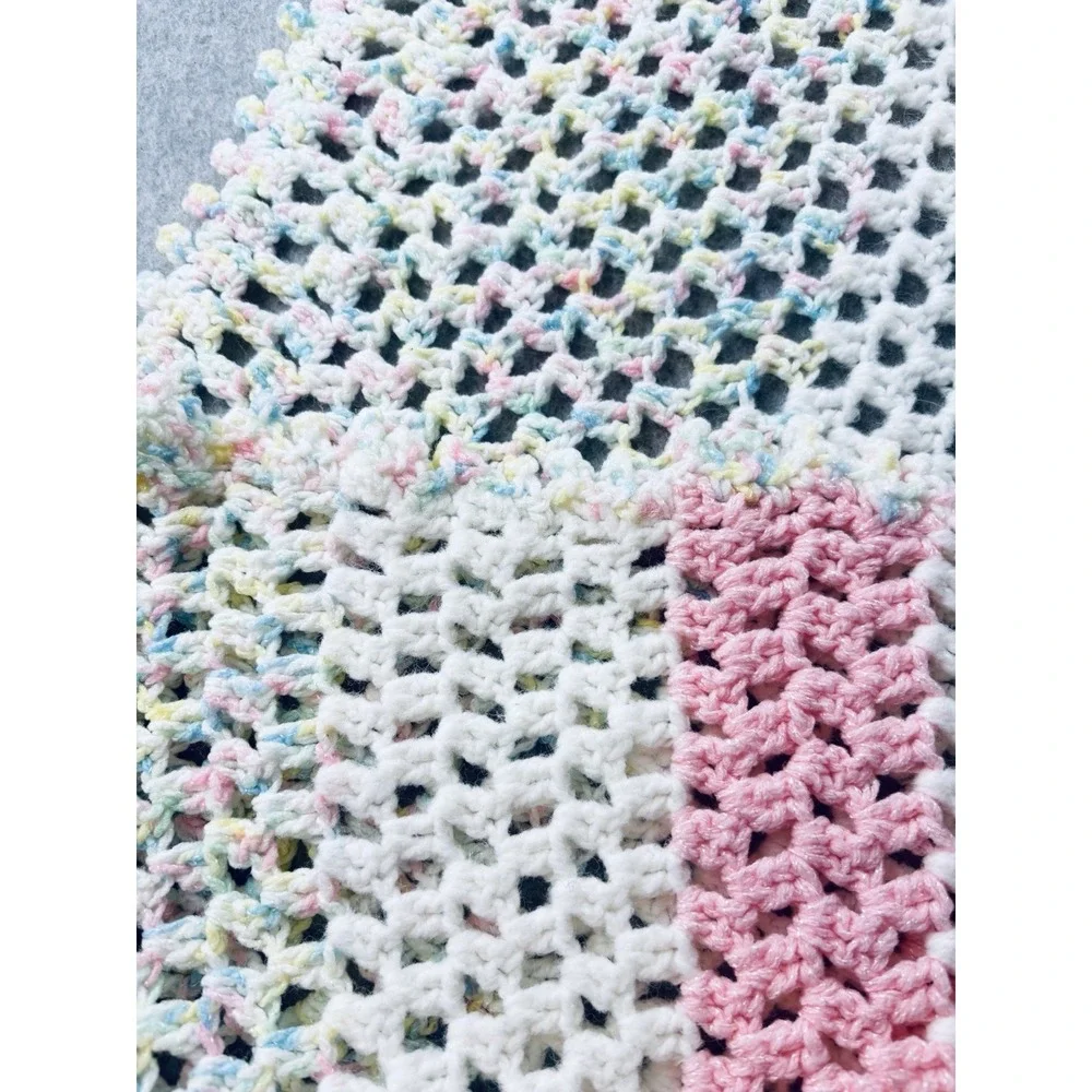 Vintage Crochet Receiving Baby Blanket Pastel Handmade Afghan Throw Baby Neutral